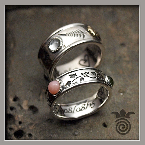 Alliances Cr�ation en argent et cabochons de pierres fines