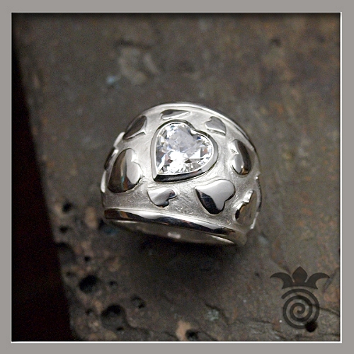 Bague coeur en argent 930 et Zircon blanc